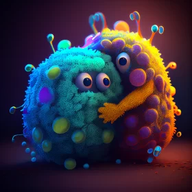A Pair of Vibrant Blue-Orange Bacteria Hugging For Support