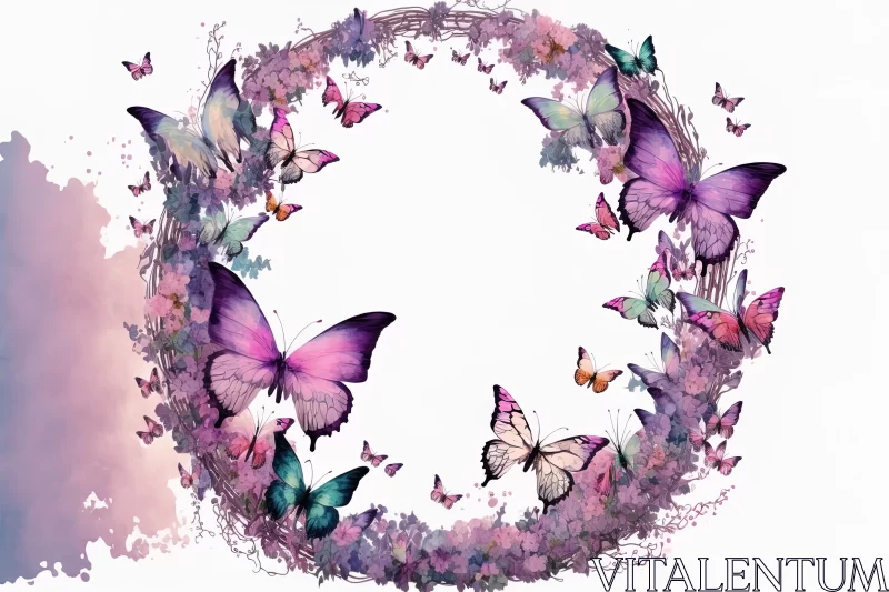 Butterfly Symphony: Delicate Wreath of Purple and Pink Fluttering Beauties AI Image