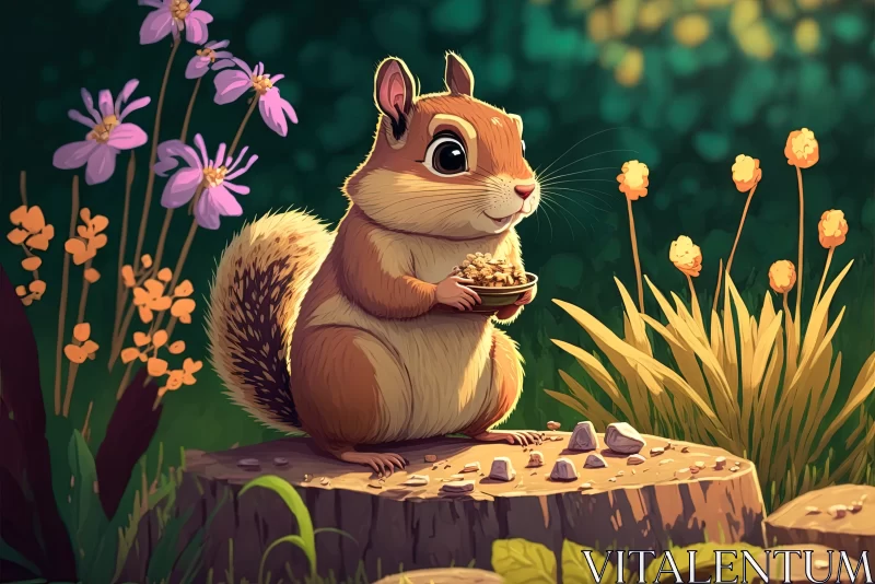 AI ART Whimsical Delight: Chipmunk Feasting on Nuts in the Royal Botanical Gardens