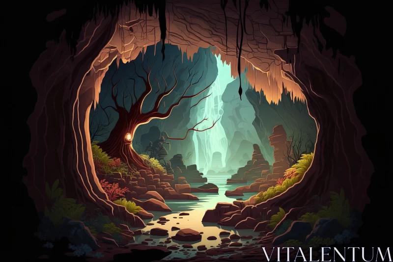 Whispering Cascades: Gljufrabui - The Secret Waterfall Hidden in a Cave AI Image