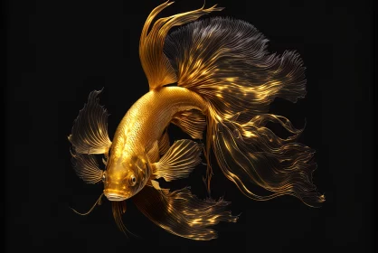 A Captivating Golden Fish on a Mysterious Black Background