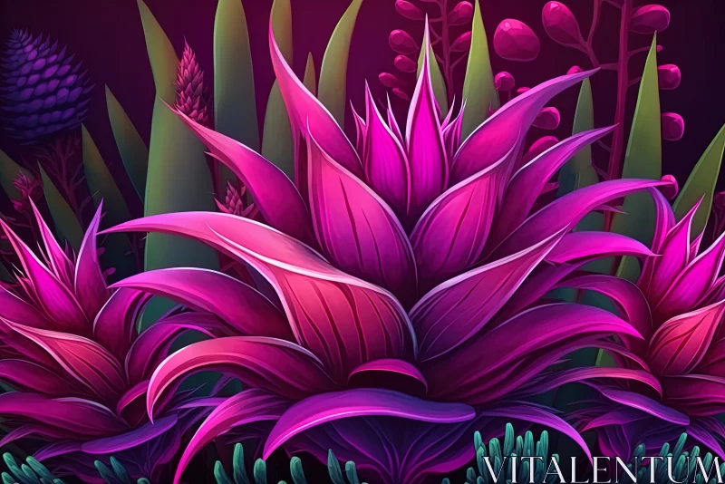 Neon Blooms: Floral Magenta Aloe Abstract Background AI Image