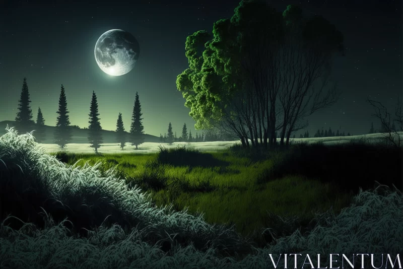 Moonlit Reverie: A Breathtaking Forest Bathed in Celestial Glow AI Image