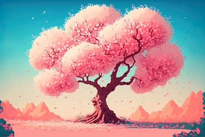 Whimsical Beauty: Dreamy Cherry Blossom Tree in Spring AI Image