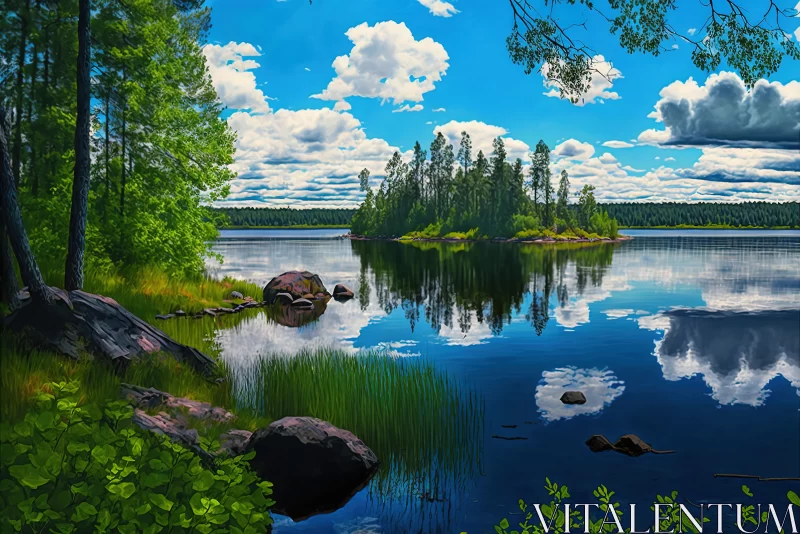 Serene Summer Haven: Exploring the Beauty of Finland's Lakescape AI Image