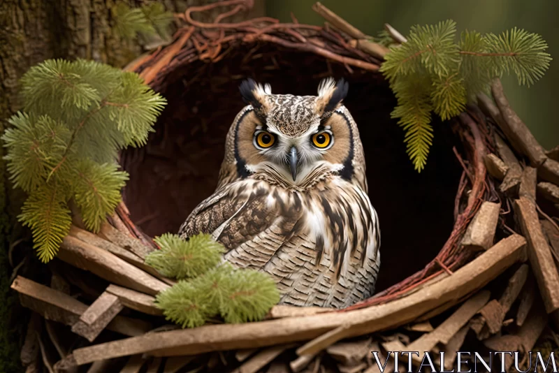 Eyes of Wisdom: Beautiful European Eagle Owl Nestled in Its Natural Abode AI Image