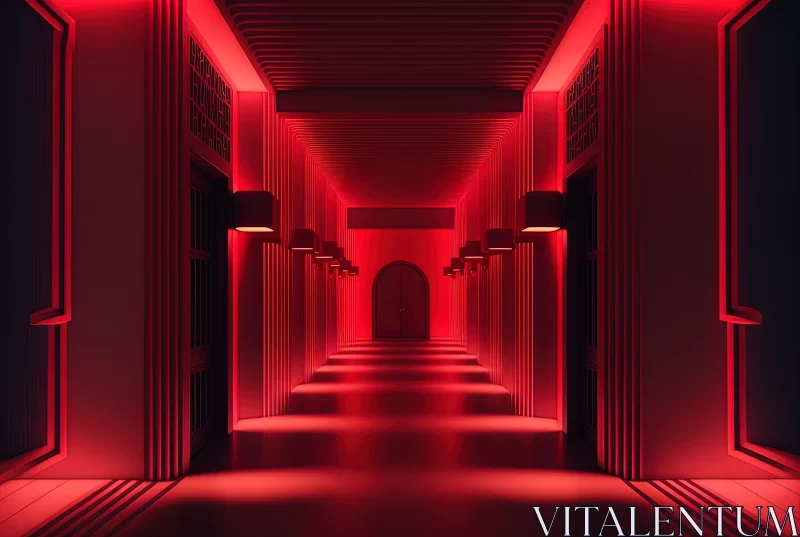 AI ART Radiant Pathways: Red Neon Light Glowing Corridor