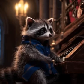 Adorable Raccoon Cub in a Gothic Church | Enchanting Organ Play and Anthropomorphic Charm - AI gener