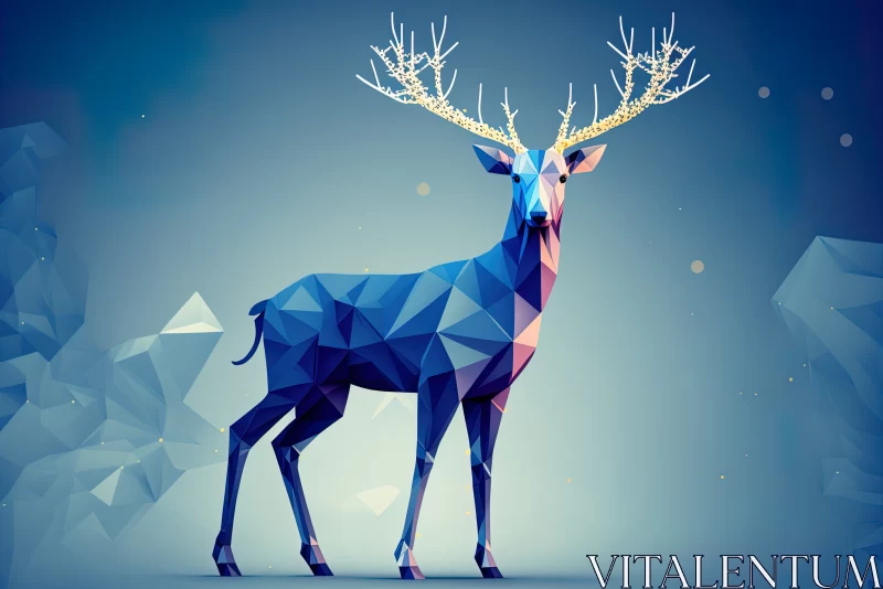 AI ART Polygonal Wonder: Vibrant Blue Xmas Reindeer and Snowflakes