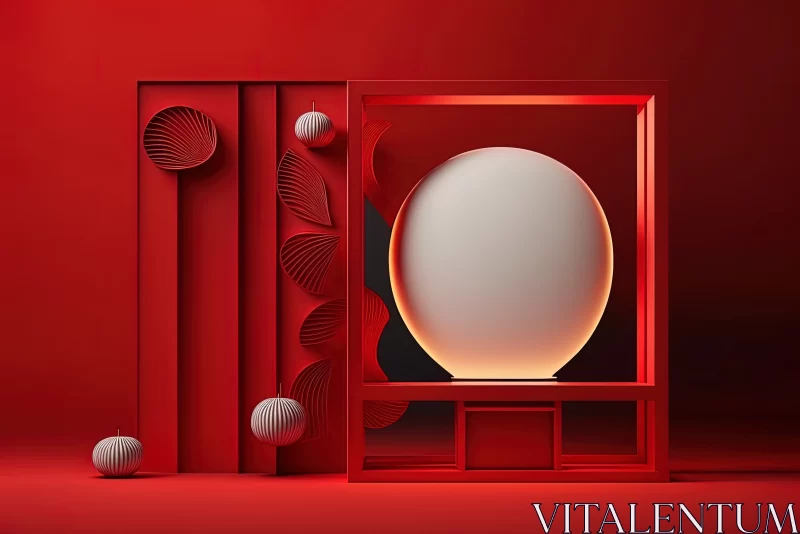 AI ART Symbolic Splendor: Minimalistic Empty Red Display with Chinese Lantern