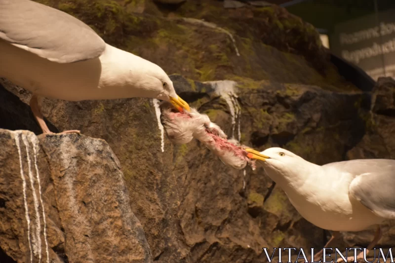 Wings of Mischief: Seagulls' Feisty Prey Tug-of-War Free Stock Photo