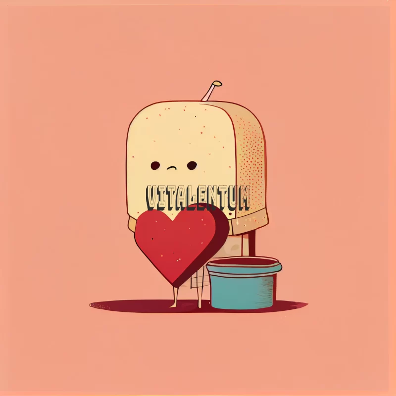 Cute Minimalistic Postcard of a Sad Ice Cream Holding a Pink Heart AI Image