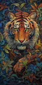 Surreal AI Visions: The Majestic Tiger Amid Thorn Bushes in Striking Orange and Blue