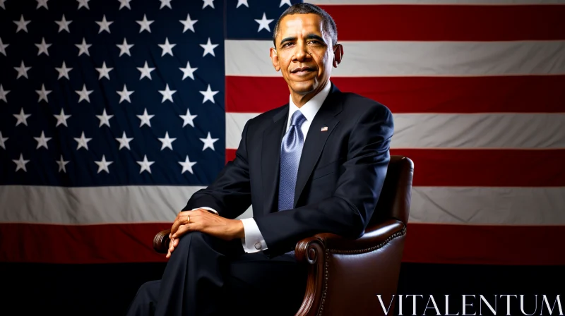 A portrait of President Barack Obama the first black president, Obama sitting in an armchair with am AI Image
