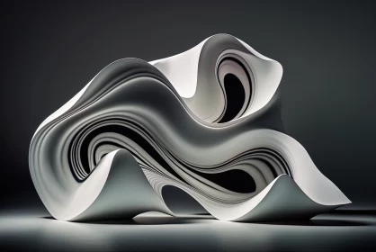 Marble Elegance: Wavey Flow Shape Made Out of White Marble AI Image