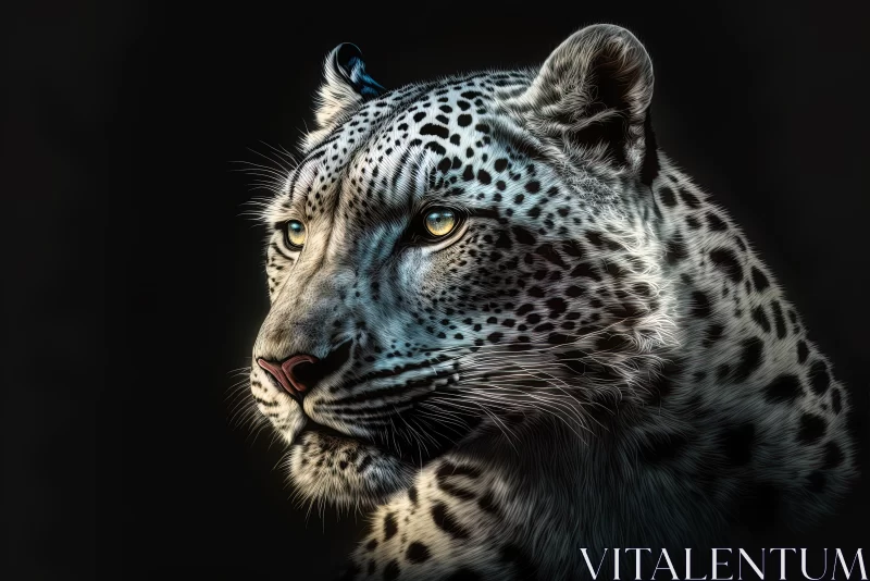 Portrait of a Majestic White Leopard Standing Out against a Dark Background AI Image