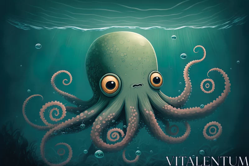 Playful Ocean Adventure: Cartoon Octopus Explores the Vibrant Underwater World AI Image