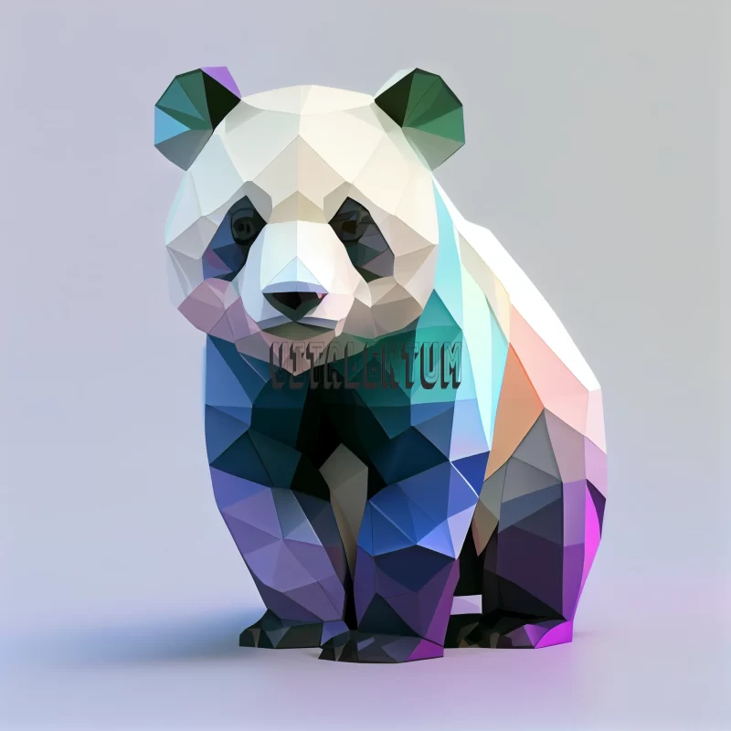 A Calm Blue Panda Stands In The Center Of A Geometric Picture AI Image