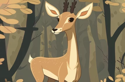 Whimsical Wonder: Cartoon-like Young Antelope Explores the Forest AI Image