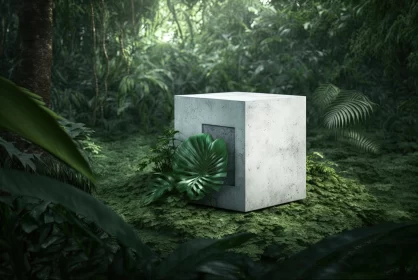 Tropical Showcase: Abstract Podium Concept for Product Presentation amid Lush Forest AI Image