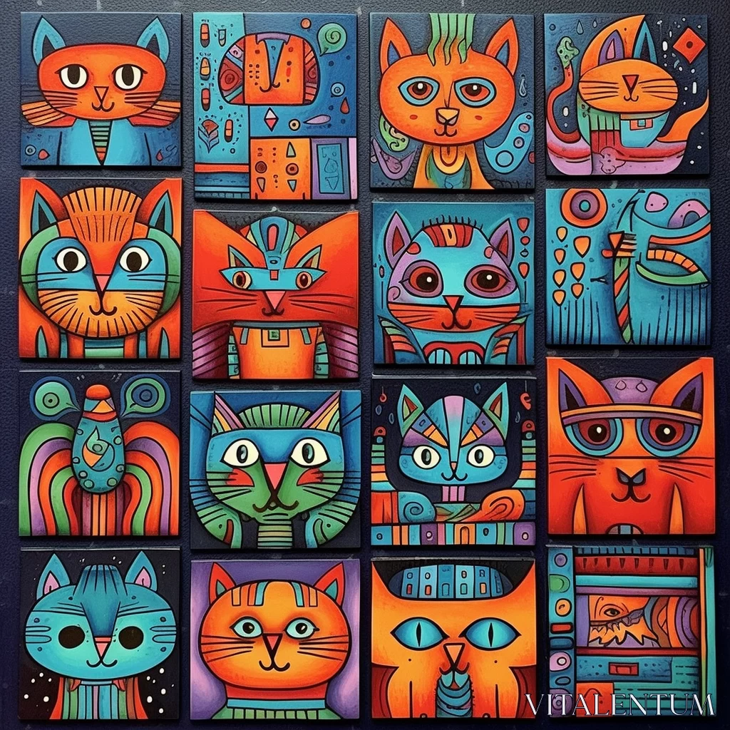 PROMPT Colorful Doodle Art Cats Tiles | Vibrant and Playful Feline Designs