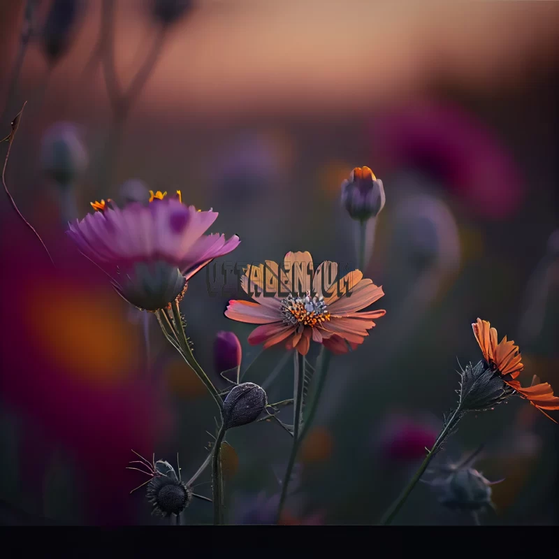 Sunset Over Pinkish Daisies – The Incredible Joy Of Being Alive AI Image