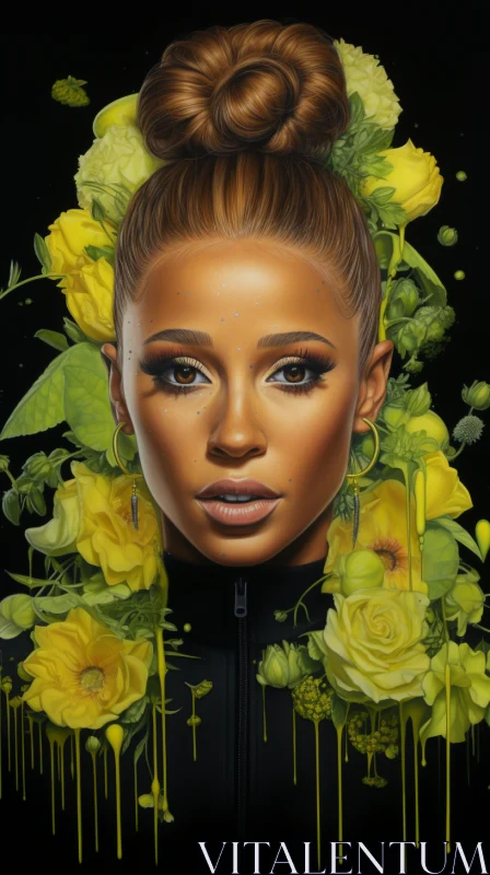Ariana Grande AI portrait with yellow flower AI Image