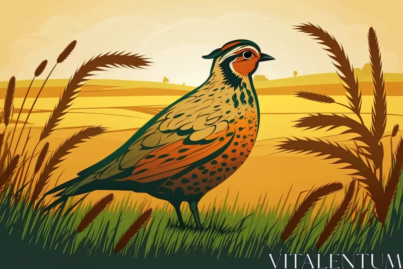 A Majestic Encounter: Pheasant Bird Amidst a Picturesque Field AI Image