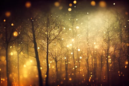 Mystical Fairy Woods: Dreamy Blur with Glittering Bokeh Lights AI Image