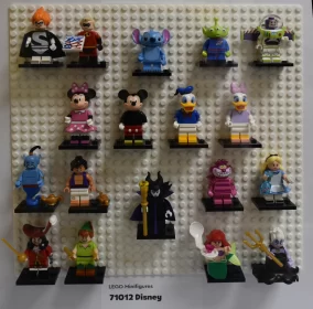 Whimsical Disney Wall: Lego Minifigurines of Iconic Characters in Playful Array