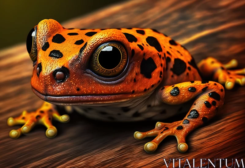 Intriguing Encounter: Close-Up of Fire Belly Toad's Face on Wood AI Image