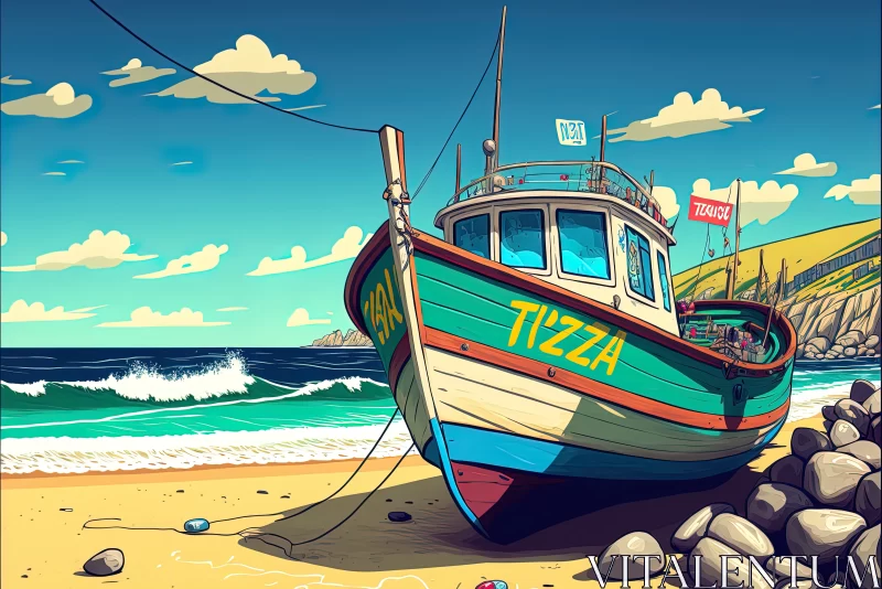 Coastal Charms: Fishing Boat on Nazaré Beach, Portugal, Bathed in Daytime Delight AI Image