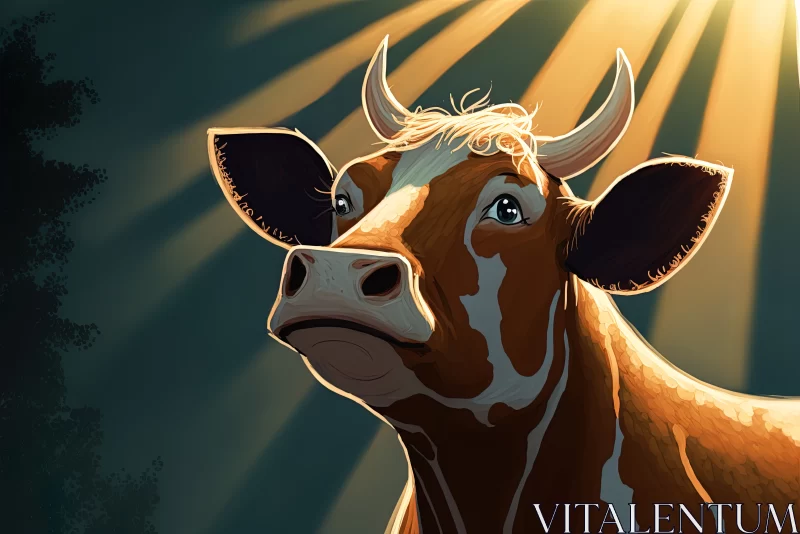 AI ART Sunlit Serenity: Captivating Closeup of a Brown Cow