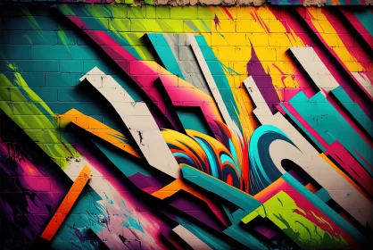 Artistic Kaleidoscope: Expressive Multicolored Graffiti Adorns the Wall AI Image