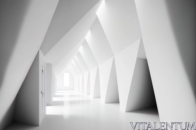 Architectural Marvel: Room with White Corridor of Trapezoidal Shape AI Image