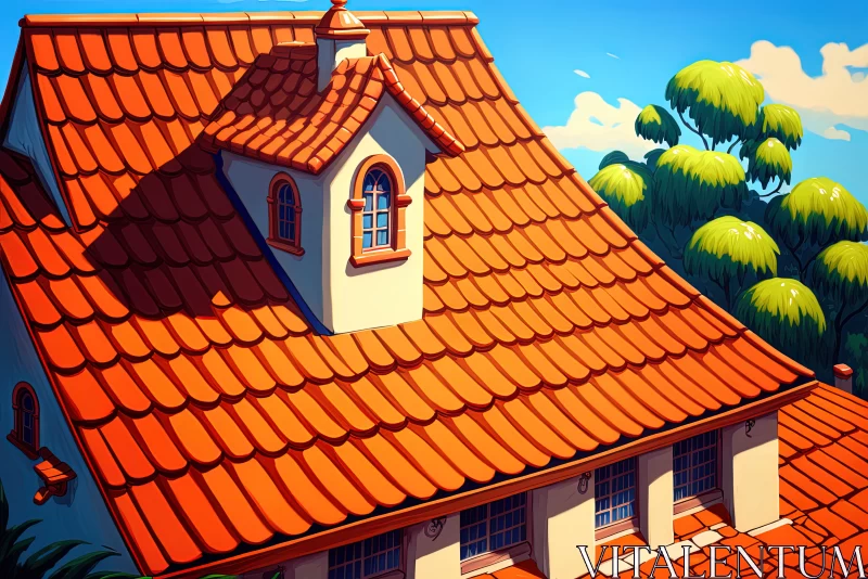 AI ART Artistry in Clay: Picture of Ceramic Orange Clay Tiles on a Building's Roof