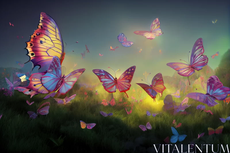 Glowing Fairies and Colorful Butterflies in a Magical Landscape AI Image