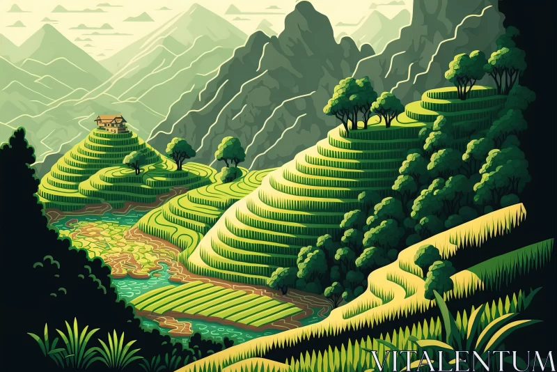 Nature's Tapestry: Captivating Green Terraced Rice Fields in the Himalayas AI Image
