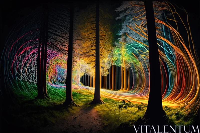 Ethereal Illusions: Colorful Light Paintings Transcending Reality in the Enchanted Forest AI Image
