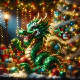 Green Dragon & Christmas Tree New Year's Scene