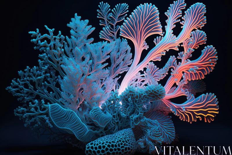 Radiant Elegance: Intricate Artistry of Neon Coral Shimmers with Underwater Brilliance AI Image
