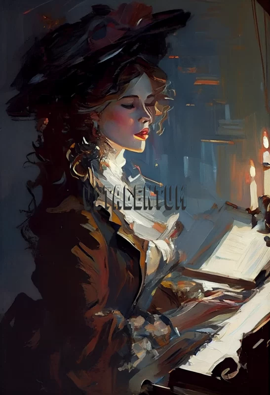 Portrait of Young Woman Playing Music On The Piano AI Image