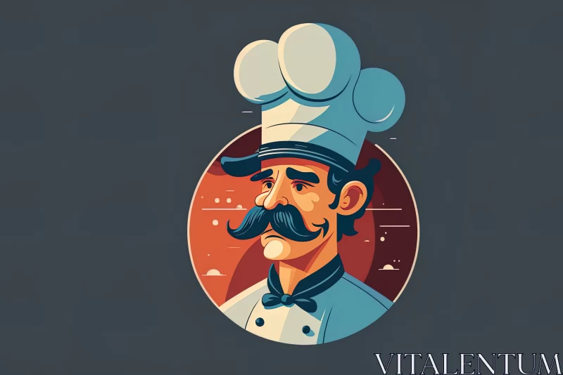 Illustration of a Distinguished Male Chef with Hat and Moustache against a Gray Background AI Image