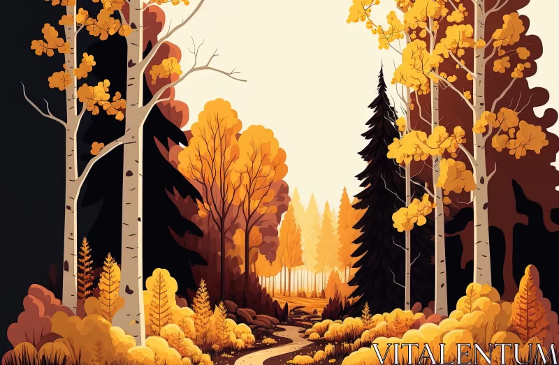 Golden Splendor: Majestic Autumn Forest Landscape AI Image