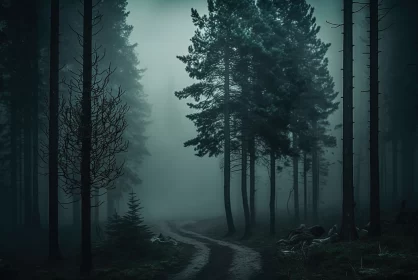 Veiled Enigma: Mysterious Gloomy Forest in the Fog