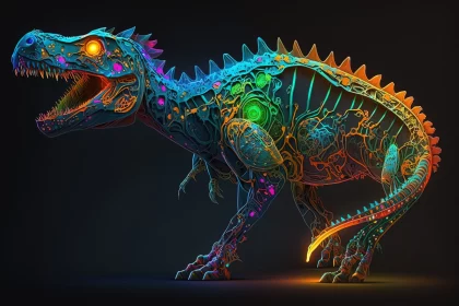 Neon Dinosaur Dreams: Imaginative Portrayal of a Vividly Colored Neon Dinosaur AI Image
