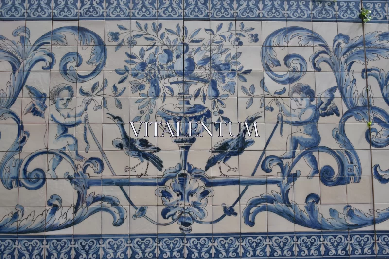 The Image Of White And Blue Painted Tiles Is A Beautiful Representation Of Folk Portuguese Motif Free Stock Photo