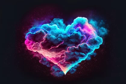 Glowing Neon Heart Cloud: Love Illuminated on a Dark Canvas AI Image