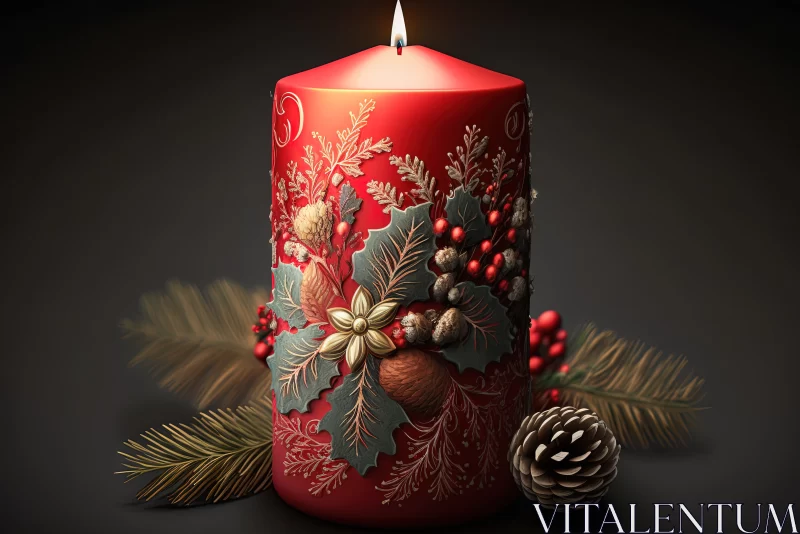 Festive Elegance: The Allure of a Red Advent Candle Adorned with Natural Christmas Décor AI Image