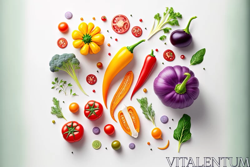 Colourful Veggie Palette: Vibrant Assortment of Vegetables Laid on a Clean White Background AI Image